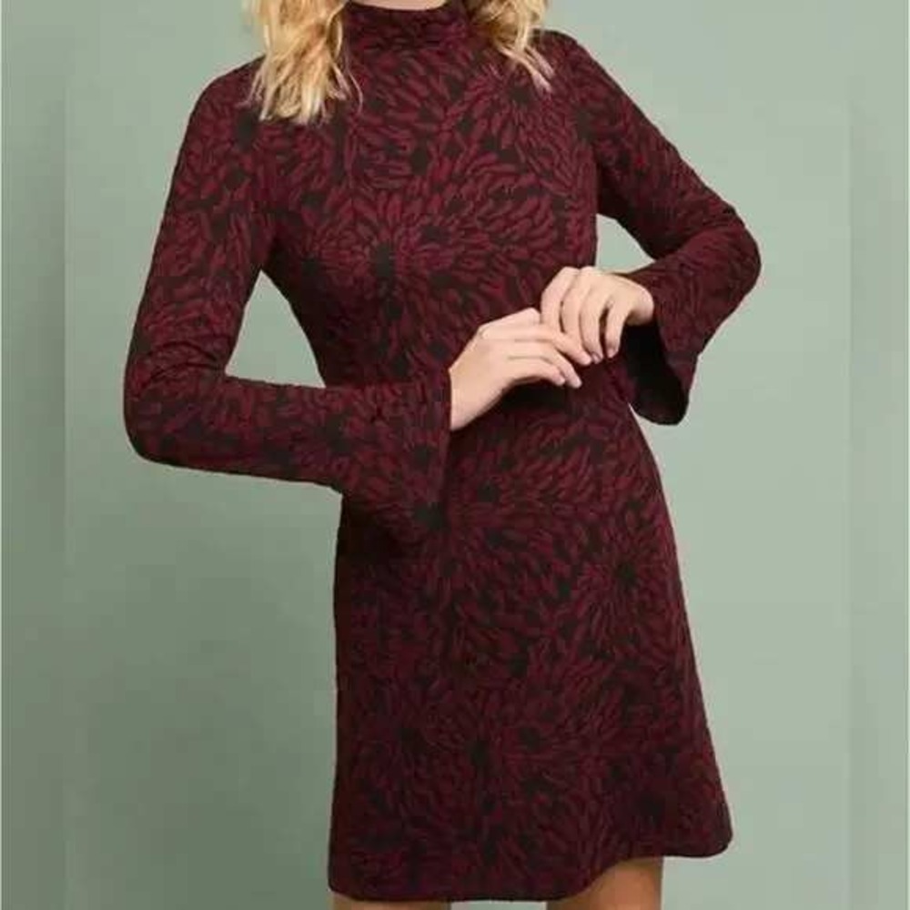 Hutch Anthro Michaela Bell Sleeve Dress M Burgundy Black Floral Whimsigoth Boho